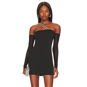 Superdown Natalie Mini Dress Black rhinestone off shoulder cut out party Revolve